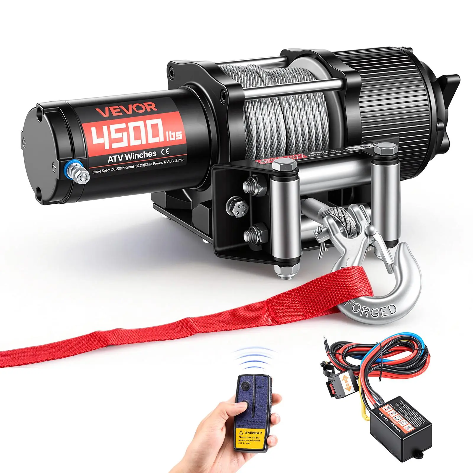 【Summerfinds】VEVOR 4500 lbs Electric Winch,12V DC ATV/UTV Winch with Φ0.24 in x 39.4 ft Steel Wire RopeWireless & Wired Remote ControlIP54 WaterproofRoller Fairlead Mount Plate for Towing ATV UTV Off-Road