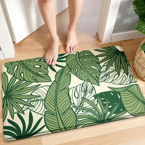 Leaf Pattern Bath Mat, Non-slip Soft Absorbent Bathroom Mat, Washable Rugs, Machine Washable Rug, Rectangle Home Decor Floor Mat for Bathroom, Kitchen, Living Room, Hotel, Botanical Area Rugs