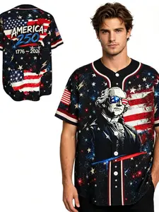 American Eagle Patriotic Baseball Jersey, Independence Day Classic Casual Top, Usa 250th Anniversary Full Print Set, National Pride Apparel