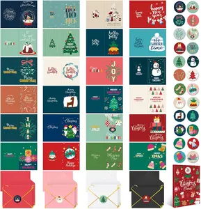 24 Pack Foiled & Glittery 6x4in Assorted Box Christmas Cards with Envelopes and Stickers 24 Festive Designs Christmas Card Set with Printed Message Inside