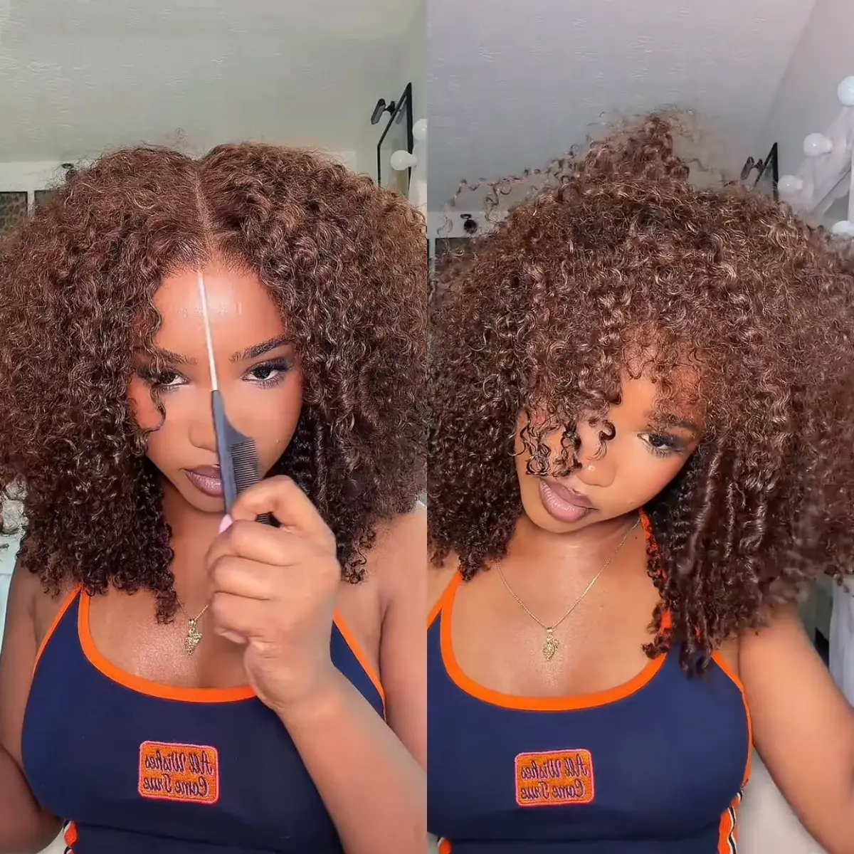UNice 250% Density Glueless Chocolate Brown Afro Kinky Curly Wig 7x5 Lace Closure Human Hair Wigs with Drawstring Pre Plucked Hairline Bleached Knots Beginners Friendly summerwig