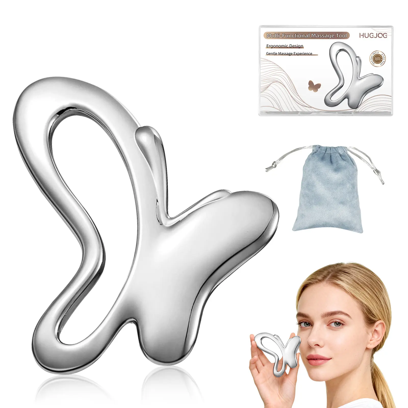 Gua Sha Facial Slimming & Massage Tool - Lightweight Lymphatic Contour Massager for Face, Neck, Body Care, Jawline Glow Up, with Velvet Pouch, Women's Beauty Gift, Facial Slimming & Massage Tools