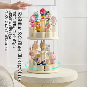 Figurine Display Storage Box with Rotating Base, Transparent Dust Cover, Stackable Cabinet for Pop Mart Labubu Figures, Watches & Jewelry
