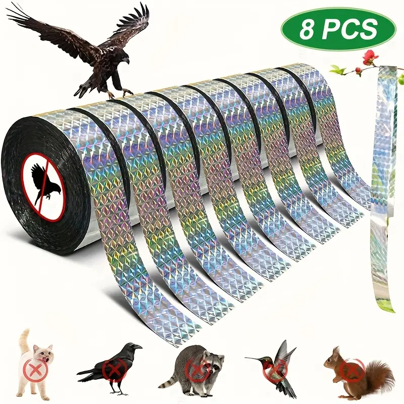 8 Rolls Of Bird Repellent Ribbon (Total Length 400 Meters), Bird Repellent Reflective Tape, Double-Sided Reflective Tape, Bird Fly Repellent, Suitable For Orchards And Vegetable Gardens, Pigeons, Geese