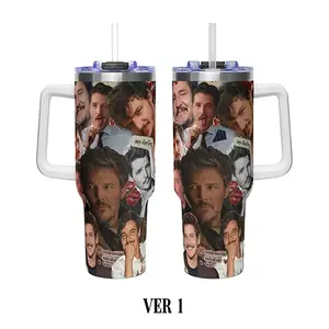 Pedro Pascal Tumbler 40oz – Pedro Pascal Coffee Cup, Celebrity Crush Gift, Gift For Fan, 40oz Tumbler With Handle