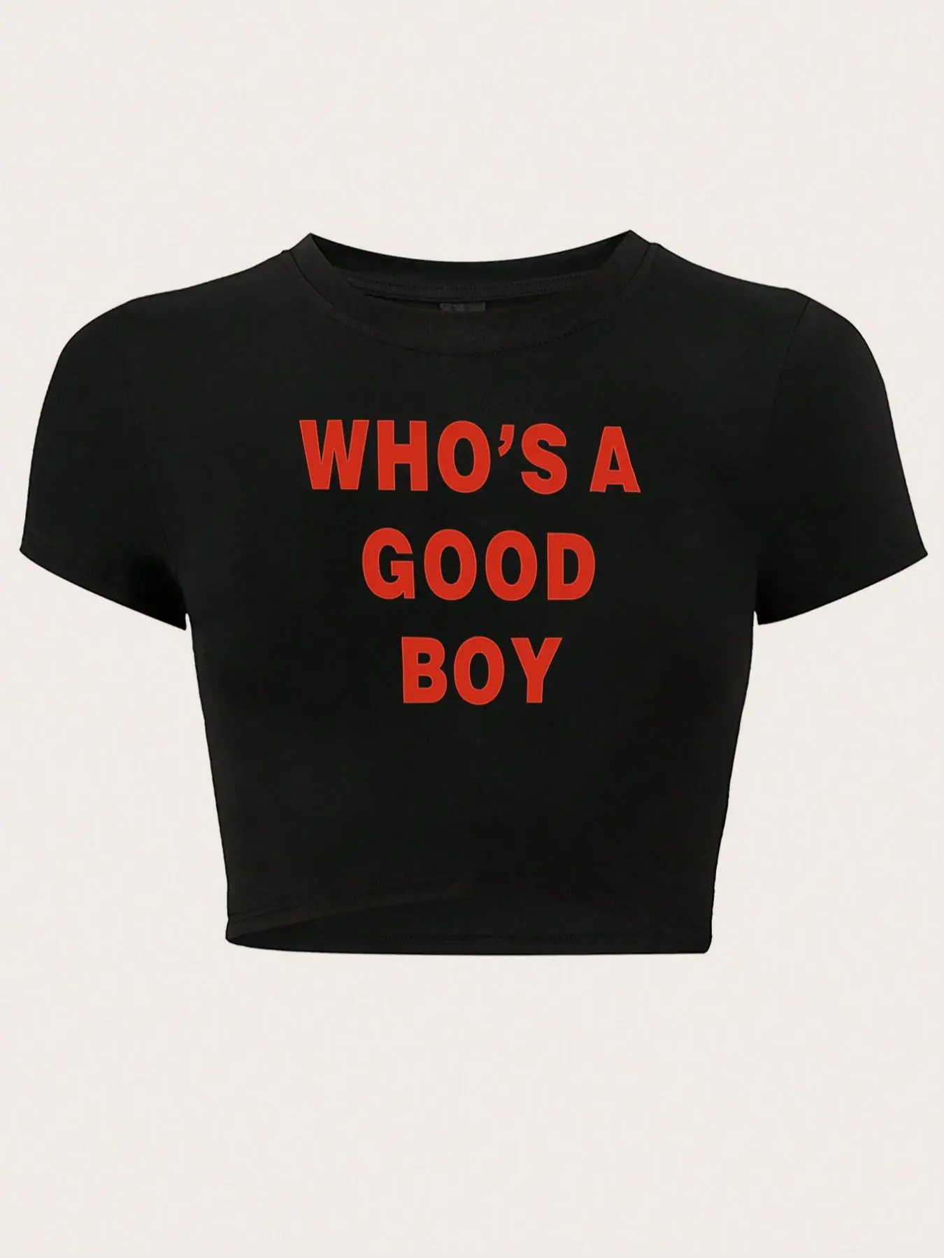 Women's "WHO'S A GOOD BOY" Slogan Print Round Neck Crop Tee, Fashion Casual Chic Minimalist Crew Neck T-shirt for Daily Holiday Vacation Outdoor Wear, Ladies Clothes for Summer Ootd T Shirt