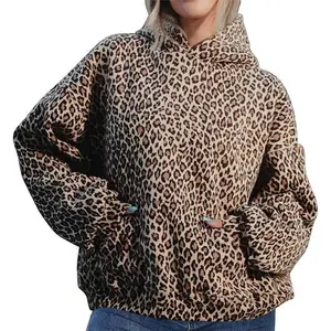 Women’s leopard print oversized cheetah graphic long-sleeve hoodie pullover tops (Y2K/2000s style)