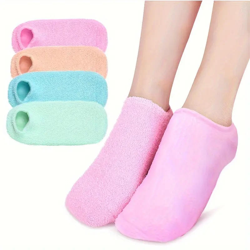 2pairs Silicone Moisturizing Hydrating Socks for Dry, Cracked Heels and Rough Light Beige, Hand and Foot Care Socks for Women and Men, Softens Foot Care Tool, Foot Care Socks,Christmas Moisturizing Socks, Hydrate Moisturize Moisture