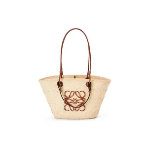Loewe Anagram Basket Handwoven Palm Fiber and Leather Tote Bag for Women