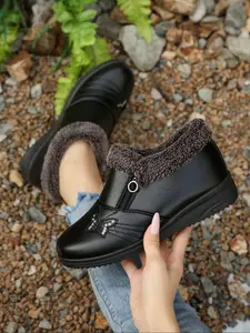 Women's Winter Snow Boots, Warm Fleece Lined Ankle Boots, Anti-Slip Rubber Platform, Comfortable Casual Shoes, Perfect for Cold Weather, Ankle Booties