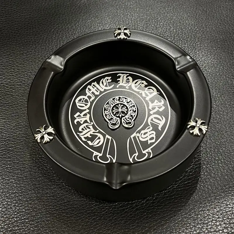 Gothic Cross Embossed Round Ashtray, Vintage Old English Letter Desktop  Accessory