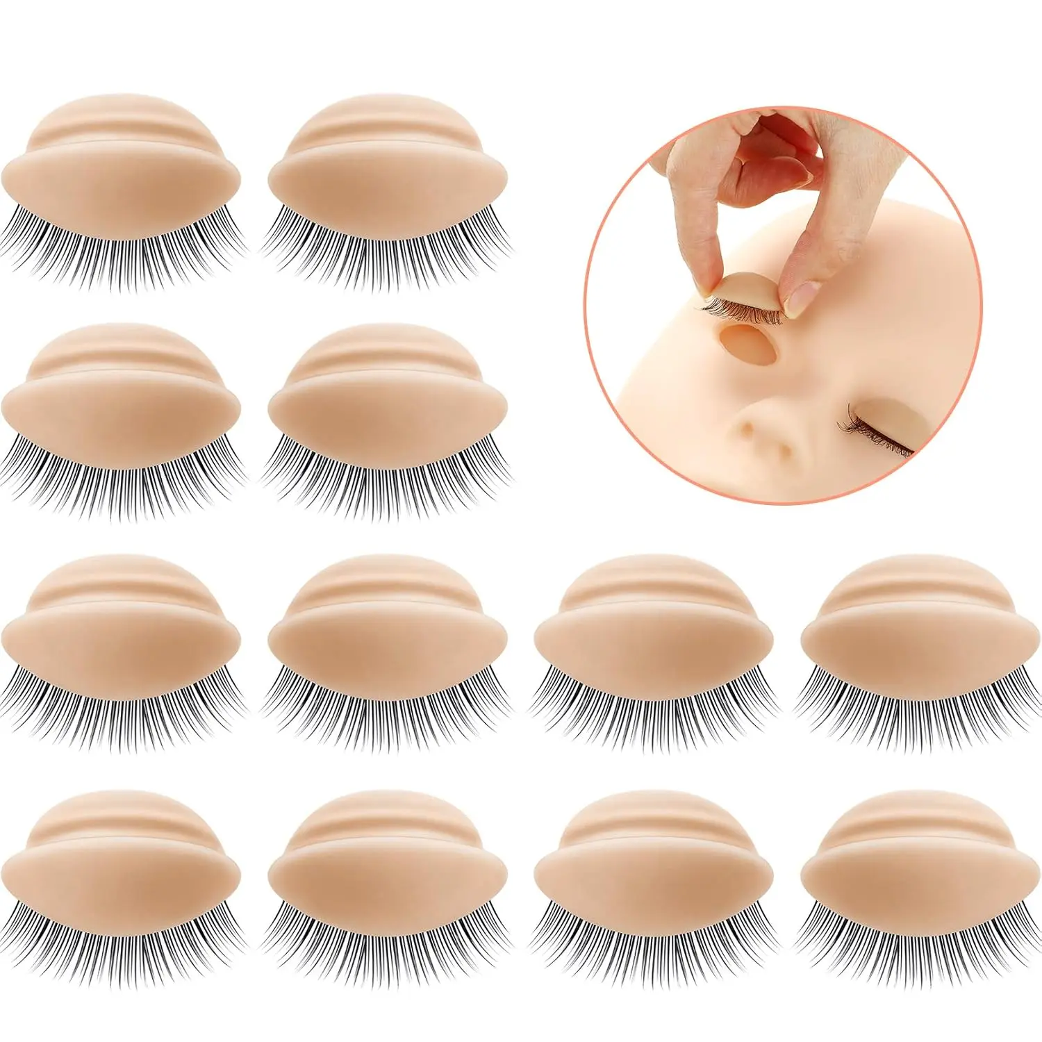 Tan Color Mannequin Head Replacement Eyelids - 2 Boxes (6 Pairs), Removable 3D Effect Realistic Eyelids with Eyelashes, Easy to Operate for Eyelash Extension Training Use & Makeup Practice