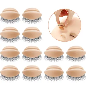 2 Boxes 6 Pairs Replacement Eyelids for Mannequin Head Removable Realistic Eyelids with Eyelashes Mannequin Head for Eyelash Training Practice Makeup Eyelash Extensions(Tan Color)