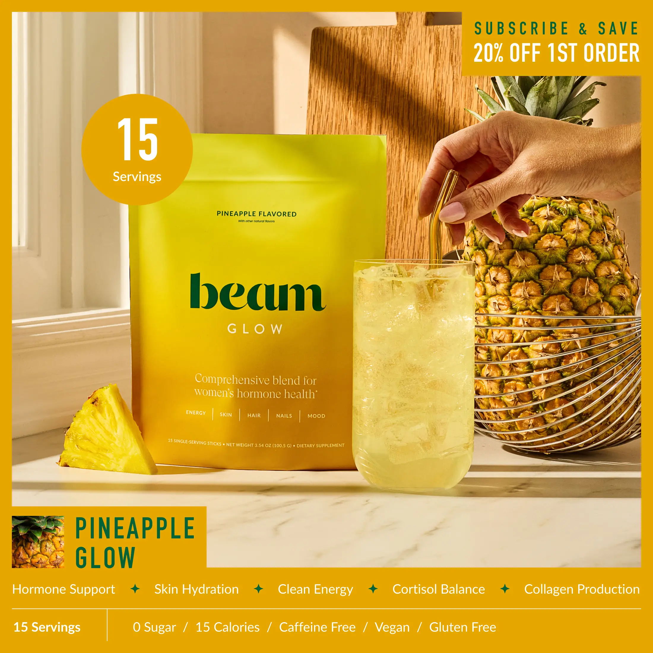 Limited Edition Beam Glow Women’s Superblend — 15 Single-Serve Packets for Hormone Balance, Skin, Hair & Nail Support (Limited Edition Flavors, Vegan, Caffeine-Free) |  Summer Sale