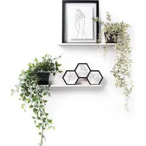 xympo Metal Picture Ledge, Wall Mounted Floating Shelf - 16" White (Set of 2)