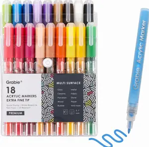 Grabie Black & White Extra Fine Tip Acrylic Paint Marker Set, 6 Pack, 0.7mm Acrylic Paint Pens for Highlights and Fine Details on Drawings, Rock Painting Glass Canvas Wood, White Highlight Markers