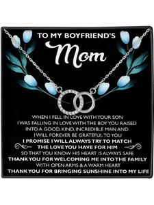 To My Double Ring Zircon Pendant Necklace for Boyfriend Mom, Birthday Gift Mother's Day Christmas Present, Stainless Steel Chain, Boho Style