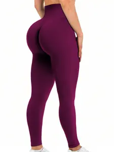 Women's Solid Ruched High Waist Scrunch Sports Leggings, Quick Drying Breathable Comfortable Skinny Pants, Gym Clothes, Ladies Sportswear for Indoor Outdoor Wear