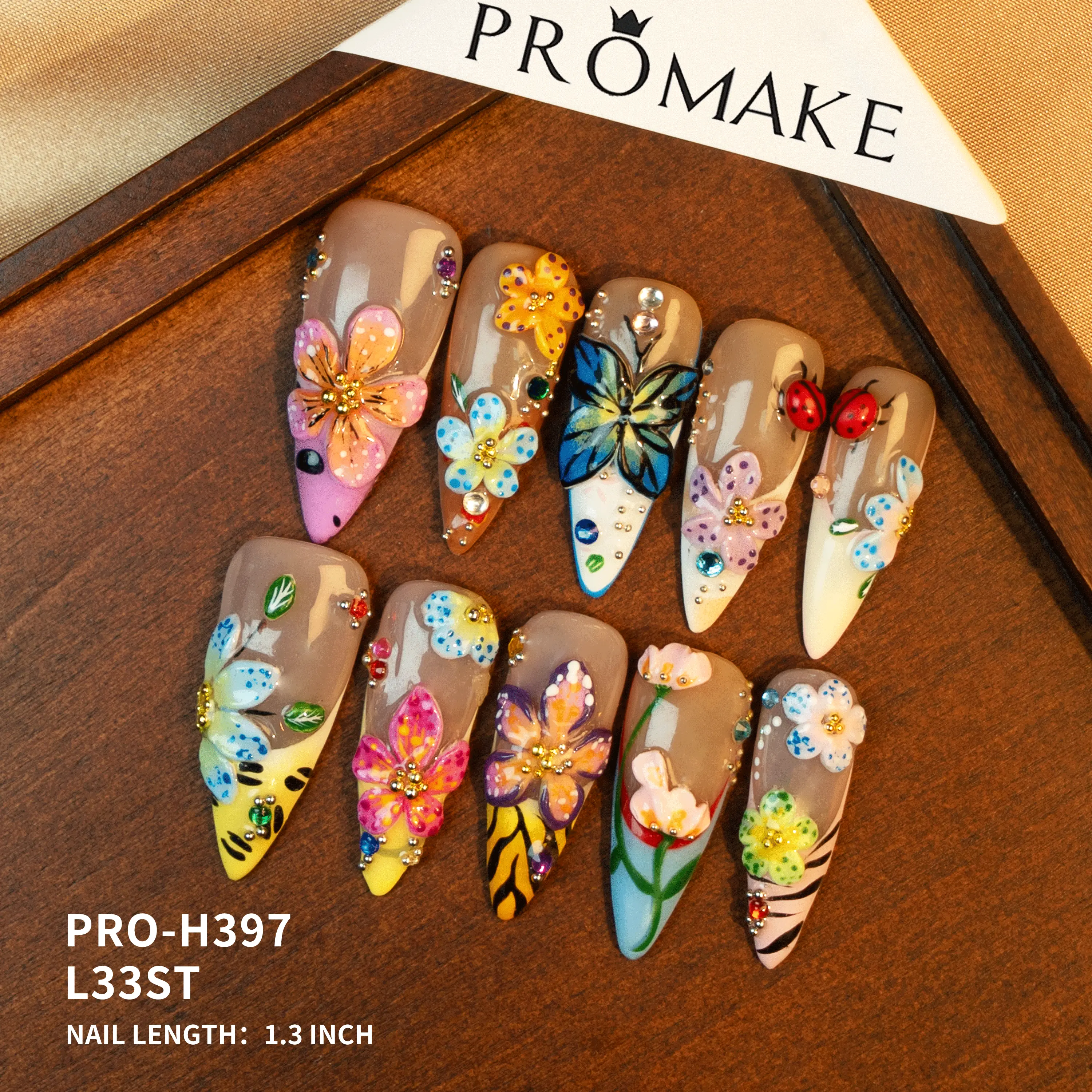Promake | Symphony Spring Collection | Handmade 3D Floral Press On Nails | Multiple Lengths & Shapes
