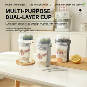 Overnight Oats Containers with Spoon & Fork, Double-layer 28oz Mason Jars for Fruit & Nuts, Chia Seed Pudding Jars, LeakProof Oatmeal Jar for Cereal Vegetable Milk Salad Yogurt Meal Prep Travel Picnic