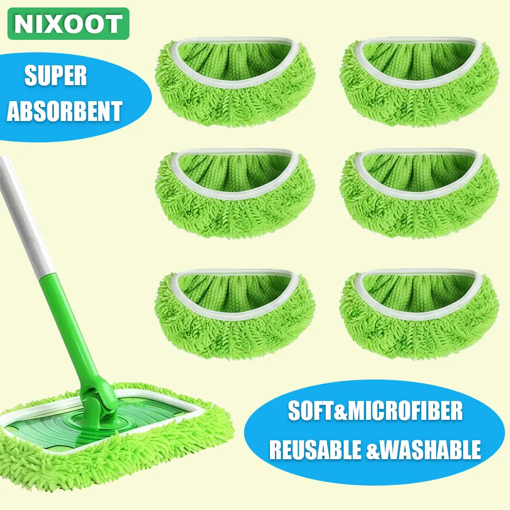 Chenille Mop Pads Compatible with Swiffer Sweeper Wet & Dry Flat Mop Covers—Replacement Reusable Sweeping and Mopping Pads—Refills for Hardwood Floors