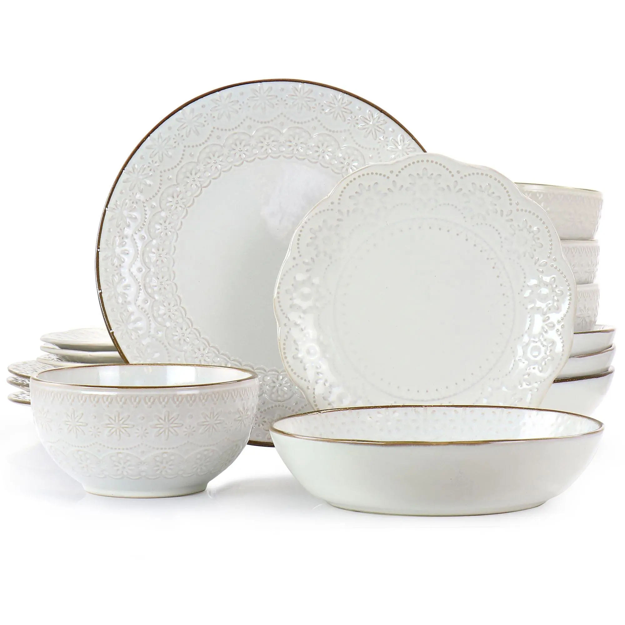 Elama Countess 16-Piece Double-Bowl Stoneware Dinnerware Set