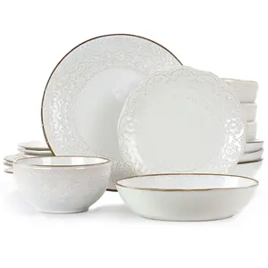 Elama Countess 16-Piece Double-Bowl Stoneware Dinnerware Set