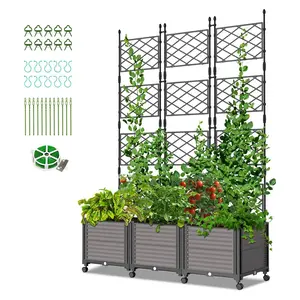 MOPHOTO Raised Garden Bed with Trellis & Wheels, Planter Box Privacy Screen Free-Standing Trellis for Vine Climbing Plants Flowers in Garden Patio Balcony