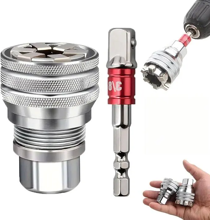 Multifunction Universal Socket Wrench Tool – General Repair Tool, Adjustable Wrench (10 mm–19 mm), Compatible with 3/8-inch Drive Click Torque Wrenches and Drills, Includes Drill Adapter (1 Set) maintenance diy home improvement