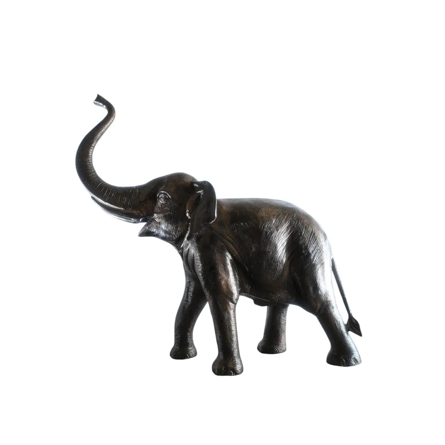Cast Aluminum Elephant Statue with Raised Trunk Dynamic Pose, Dark Bronze Patina Garden Decor, 52"x22"x55"H Home Improvement Art Piece