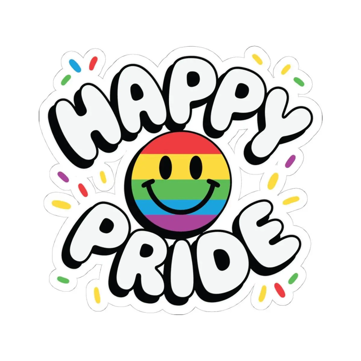 Happy Pride Smiley Sticker Rainbow LGBTQ Vinyl Confetti Decor