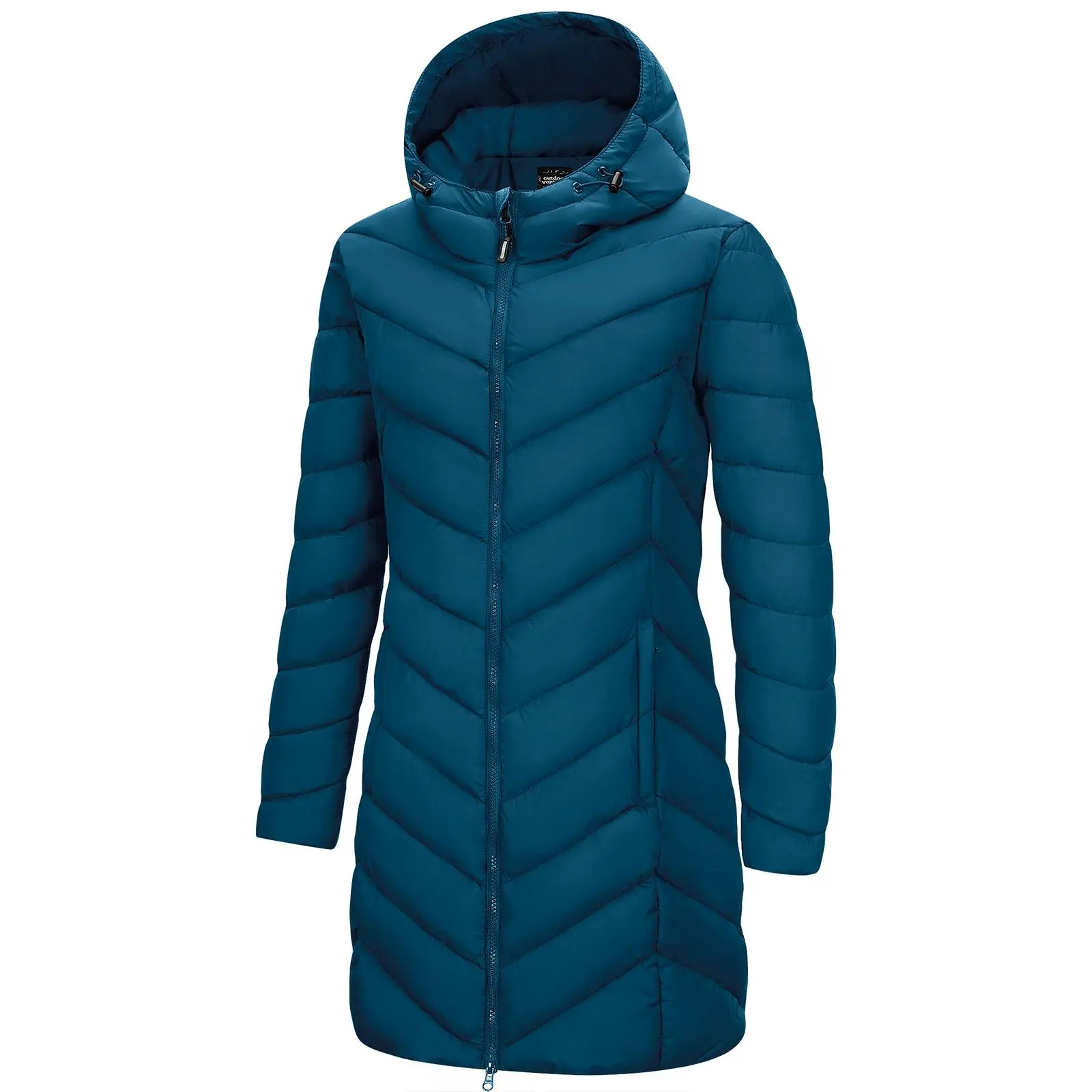 Outdoor Ventures Women's Long Hooded Lightweight Puffer Coat Quilted Insulated Winter Jacket