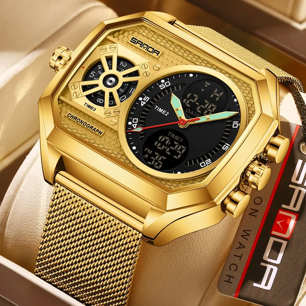 Men's Fashion Watch, Trendy Outdoor Wristwatch, Mesh Band Large Dial Waterproof Men's Watch, Square Countdown, Stylish Accessory, Chronograph Wristwatch [6319]