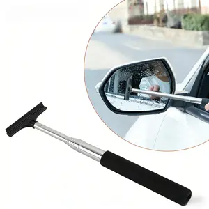 Car Rearview Mirror Wiper, Retractable Car Side Mirror Squeegee with Long Handle, Portable Mini Window Squeegee, Universal Glass Water Wiper Cleaning Tool for Rainy Foggy Weather (Black) stuff Cleaner