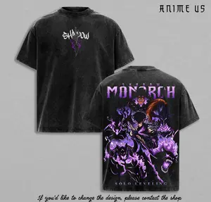 Shadow Monarch Anime Tee | Inspired by Solo Leveling & Sung Jinwoo’s Power | Dark Purple Graphic Streetwear | Awaken Your Shadows with Epic Art & Bold Design | Oversized Vintage Wash Shirt