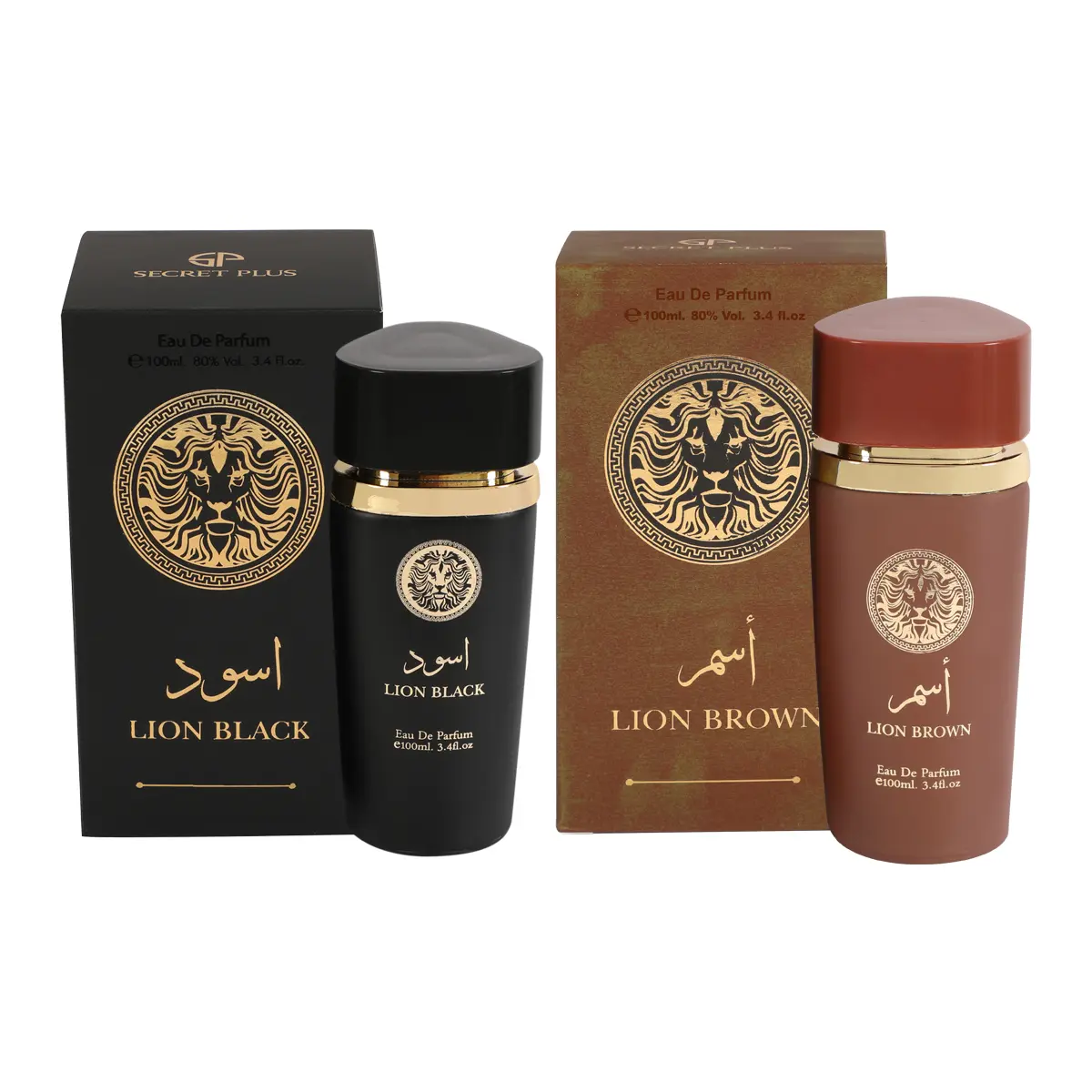 Bundle of Secret Plus Lion Black and Lion Brown Spray Perfume Eau de Parfum for Men - 100ml/3.4fl.oz. - Men's Fragrance