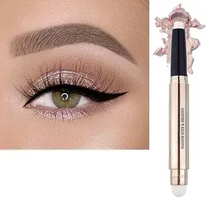 Eyeshadow Stick and Sponge Brush Cream Shimmer Smooth Eyeshadow Pencil Hypoallergenic Waterproof Eye Shadow Eyeliner Highlighter Stick Primer Palette Glitter Liquid Nude Korean Matte Makeup Gift