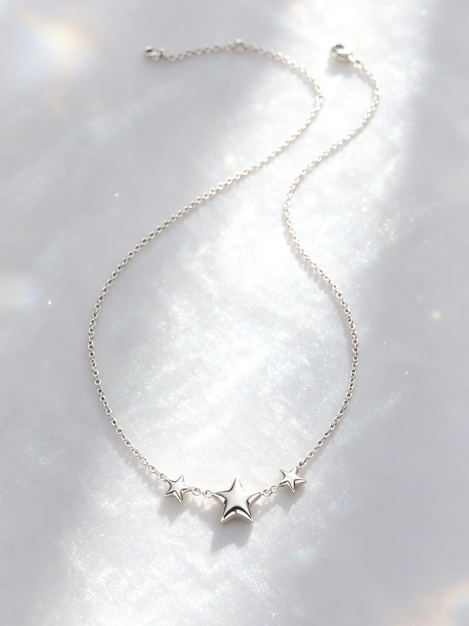 OUFER Chunky Bubble Triple Star 316L Stainless Steel Link Chain, Waterproof Non Tarnish Jewelry for Women's Casual Fashion, Women's Fashion, Chunky Stars, Lobster Clasp, Polished, Female, Everyday Wear, Single Necklace, Birthday, Chain & Link, Tarnish Pro