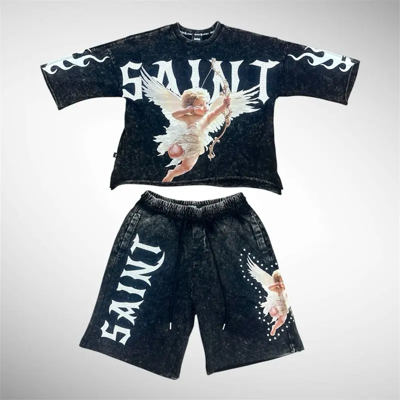 Men’s Acid Wash Oversized Two-Piece Set – Heavy Cotton Streetwear