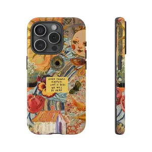Vintage Aesthetic Tough Smartphone Case - Colorful Collage Design with Positive Quote, Nature Elements, Retro Art Style, Protective Cellphone Accessory, Handheld Shell, Gift for Her