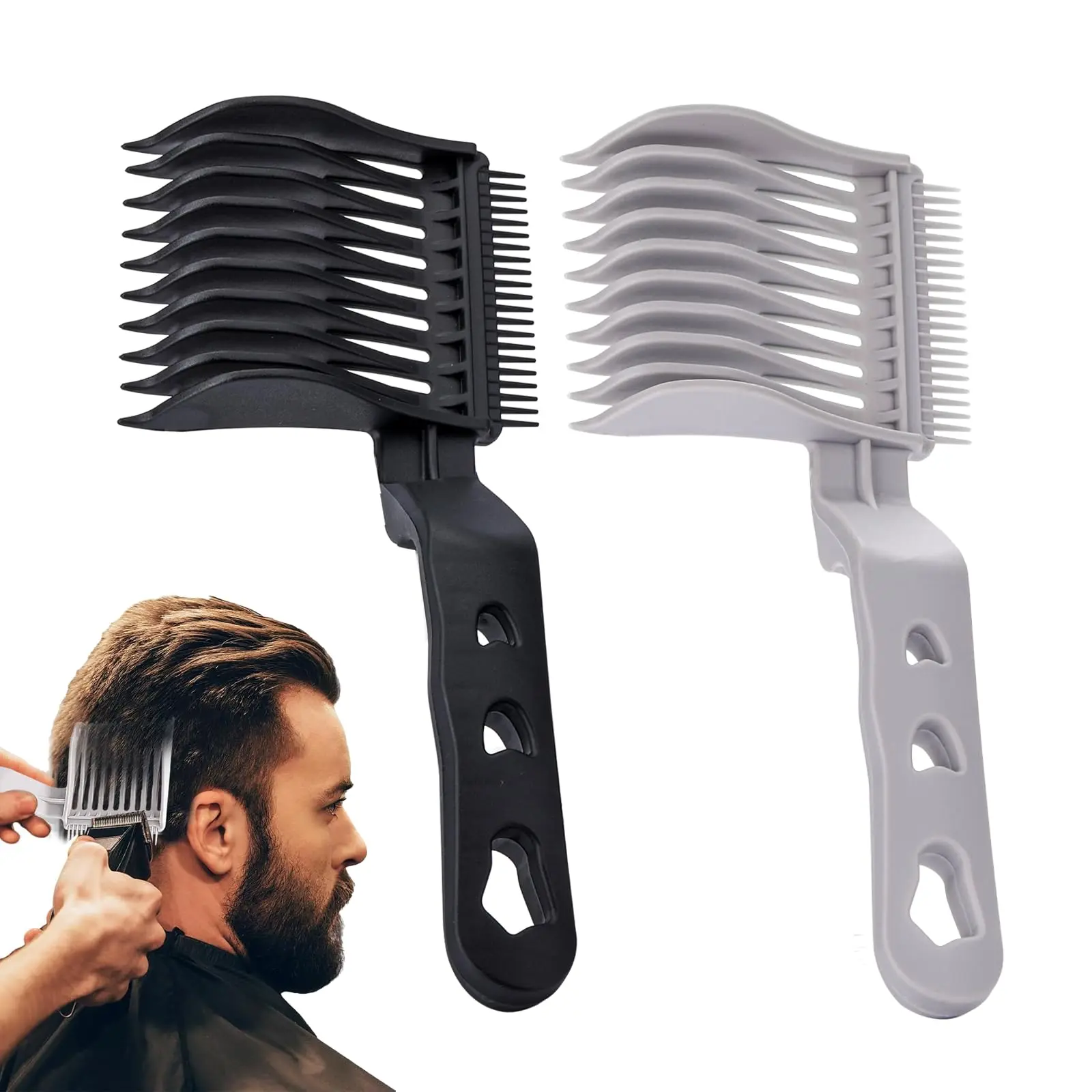 Men's 2-Pack Hair Fade Combs, Anti-Static Hair Styling Combs with Ergonomic Handles, Grey & Black Blending Tools for Home & Salon Barber Haircut Accessories
