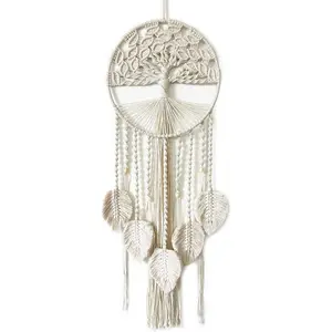 Large Tree of Life Dream Catchers, Macrame Wall Hanging Boho  Woven Dream Catcher Macrame Wall Decor Art for Adults Boys Girls Bedroom Wedding Party Decor, Festival Blessing (Light Beige)