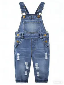 Kids Denim Overalls Stone Washed Ripped Pocket Design 12M-14T Boys Girls Daily Casual Wear