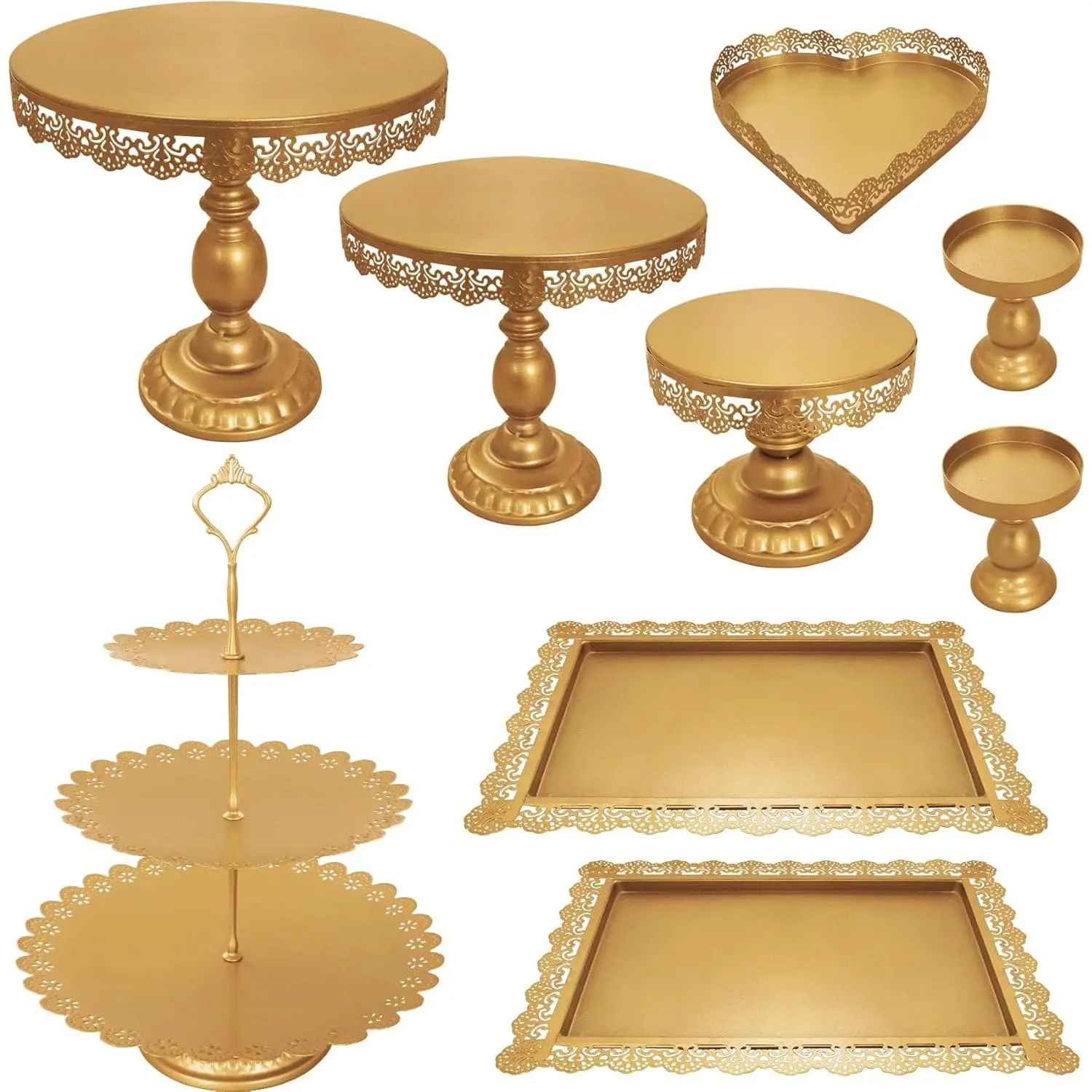 9-Piece Gold Cake Stand & Tower Set, Ornate Dessert Display with Smooth Surfaces & Heart Plate for Party Decor,camping essentials, Birthday