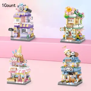 LOZ Lizhi Street View Microblock Small Particle Children's Toy Cute Model Mini Decoration Miniature Set Gift Micro Diamond Street View - Ice Cream Shop Building Blocks Set