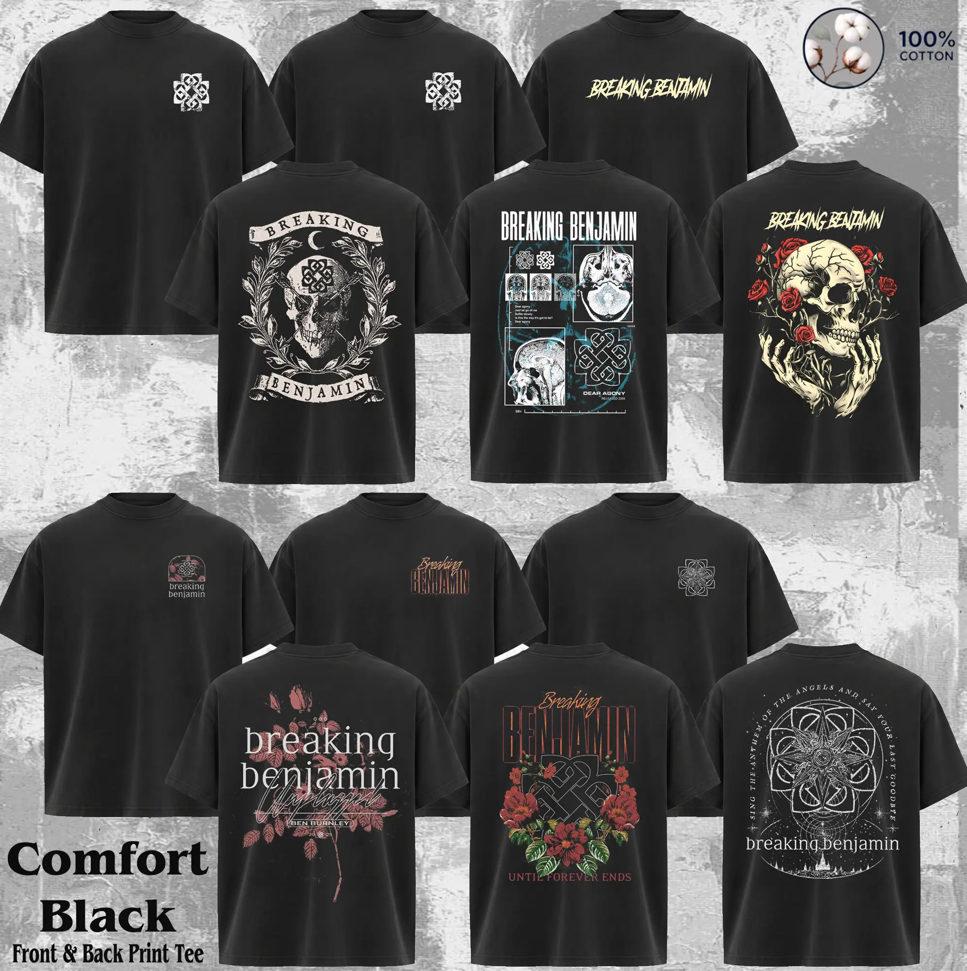 [Collection] Men's Breaking Benjamin Vintage Metal Rock Band Short-Sleeve Tee - Retro Fitted Round Neck Top, 90s Grunge Aesthetic, 90s Graphic Design, Alternative Band Merch, Casual Streetwear Menswear Classic