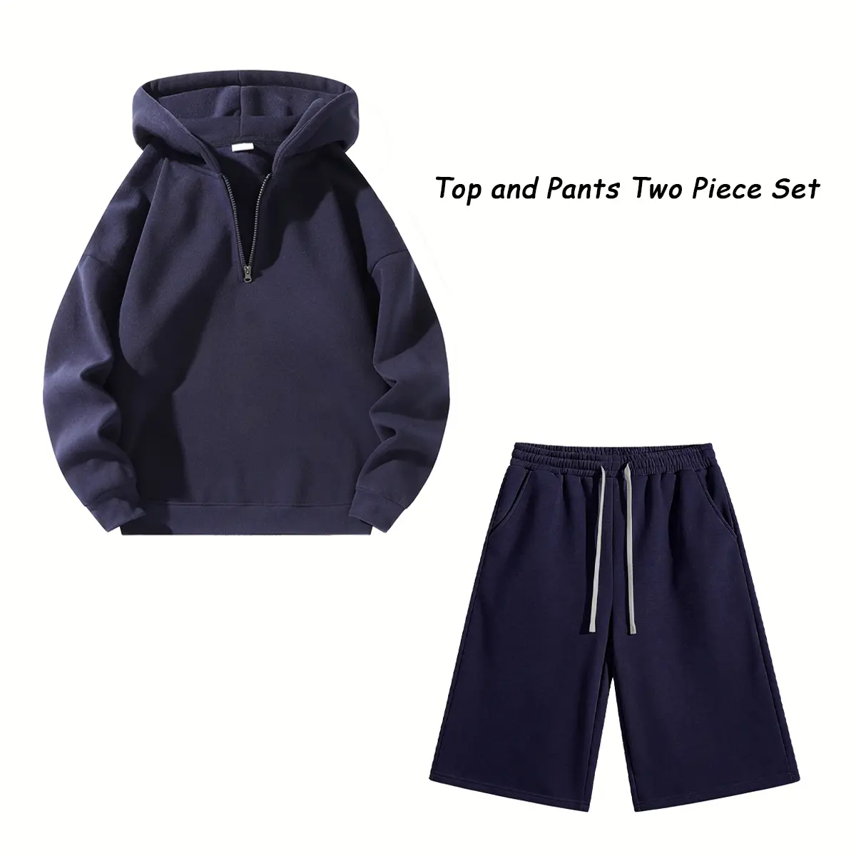 Men's 2-Piece Plain Polyester Athletic & Casual Matching Set - Half-Zip Hooded Long Sleeve Sweatshirt, Drawstring Quarter-Zip Sweatpants, Soft Fleece Loose Fit, Machine Washable for Workouts, Everyday Wear, Men's 2 Piece Sets