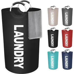 115L Large Laundry Basket, Laundry Hamper, Dirty Clothes Hamper for Laundry, Collapsible, Waterproof Laundry Baskets with Foam Protected Aluminum Handles for Laundry, Dorm, Family (Black)