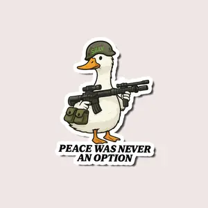 Peace Was Never an Option Duck Dad Sticker, Funny Armed Duck Military Decal,  Epic Father’s Day Gift for Tactical and Quirky Dads