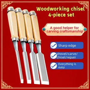 4pcs Woodworking Chisels Set, 6mm/12mm/.18mm./24mm Hand Flat Blunt, Multi-Functional Grooving Chisel Knife Tools, Home DIY Enthusiasts